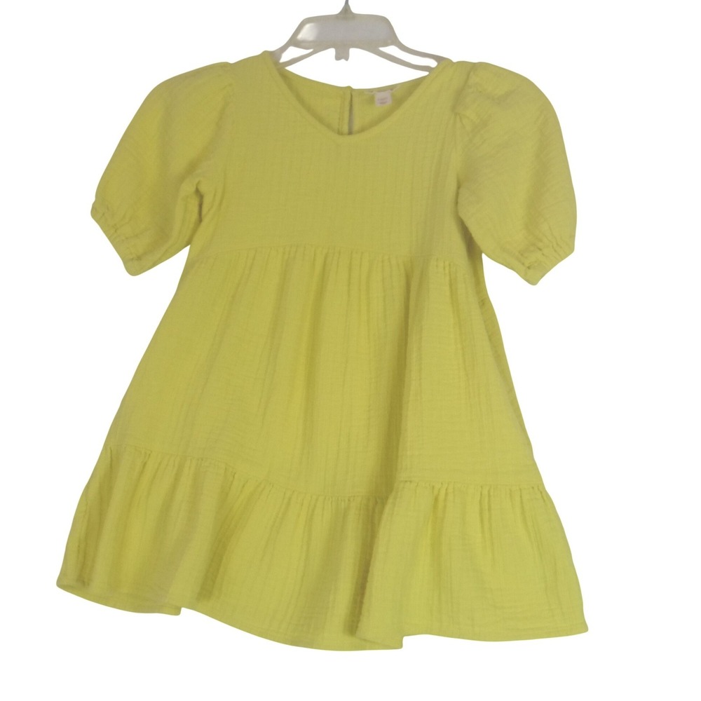 Cat Jack Yellow Gauze Tiered Dress Size S 6 7 Puff Sleeve Casual